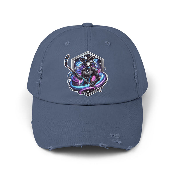 Woman Hockey Player Cosmic Cowgirl Distressed Cap