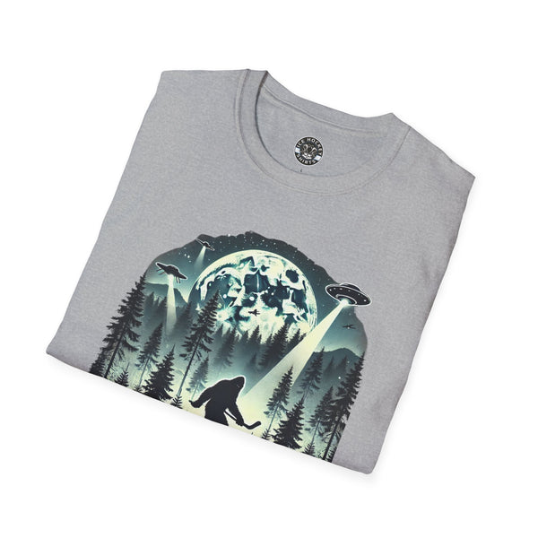 Bigfoot Sasquatch Yeti Hockey T-Shirt | UFO - Drone - Mountains Shirt