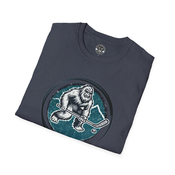 Bigfoot Sasquatch Yeti Vintage Hockey Crest T-Shirt | Bigfoot Shirt - Sasquatch Shirt - Yeti Shirt