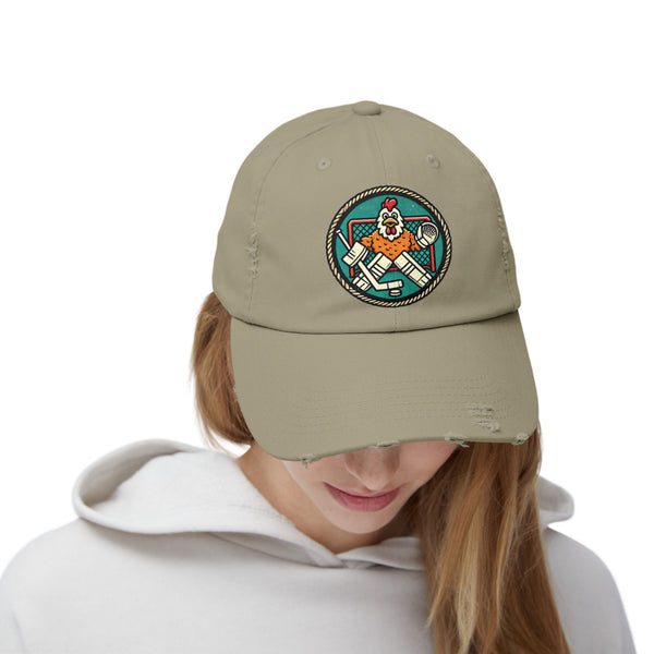 Funny Goalie Hockey Hat - Chicken Tender | Worn Vintage Style Goaltender Cap