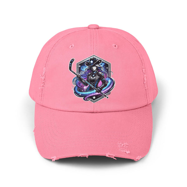 Woman Hockey Player Cosmic Cowgirl Distressed Cap