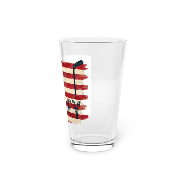 Vintage US Hockey Pint Glass - 16 oz | American Flag