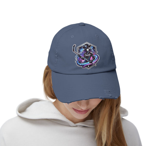 Woman Hockey Player Cosmic Cowgirl Distressed Cap