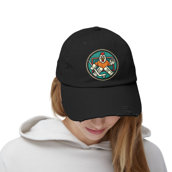Funny Goalie Hockey Hat - Chicken Tender | Worn Vintage Style Goaltender Cap
