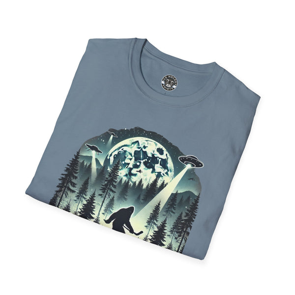 Bigfoot Sasquatch Yeti Hockey T-Shirt | UFO - Drone - Mountains Shirt