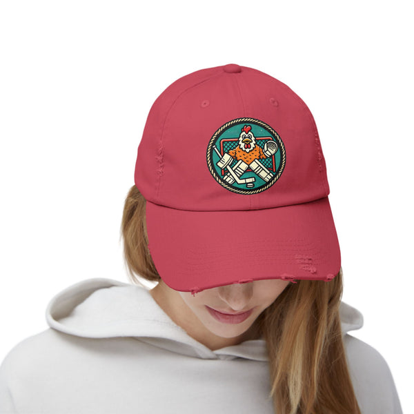 Funny Goalie Hockey Hat - Chicken Tender | Worn Vintage Style Goaltender Cap