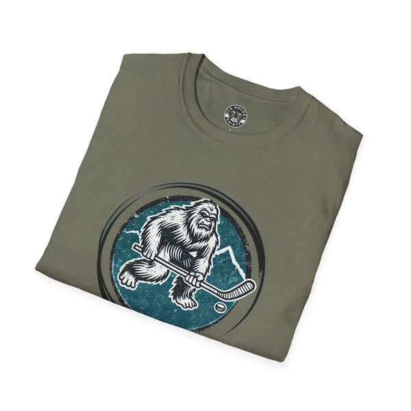 Bigfoot Sasquatch Yeti Vintage Hockey Crest T-Shirt | Bigfoot Shirt - Sasquatch Shirt - Yeti Shirt