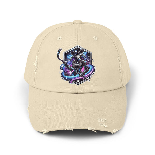 Woman Hockey Player Cosmic Cowgirl Distressed Cap
