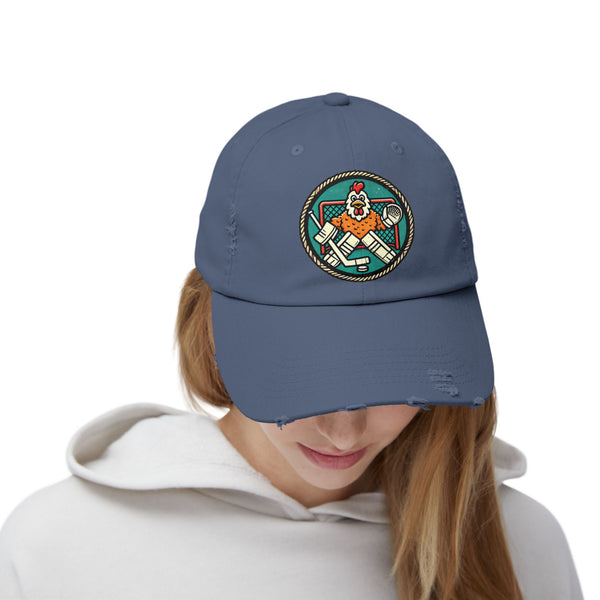 Funny Goalie Hockey Hat - Chicken Tender | Worn Vintage Style Goaltender Cap