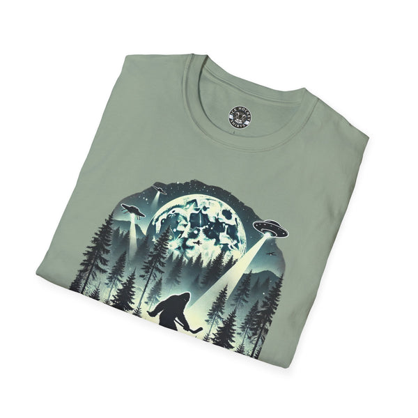 Bigfoot Sasquatch Yeti Hockey T-Shirt | UFO - Drone - Mountains Shirt