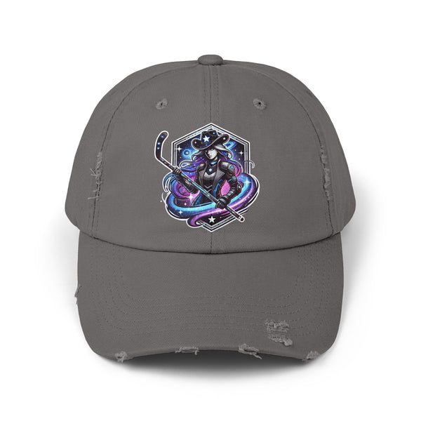Woman Hockey Player Cosmic Cowgirl Distressed Cap