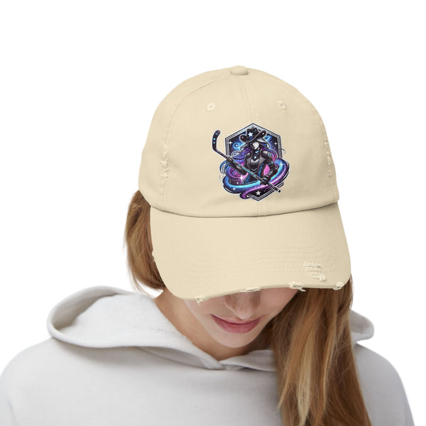 Woman Hockey Player Cosmic Cowgirl Distressed Cap