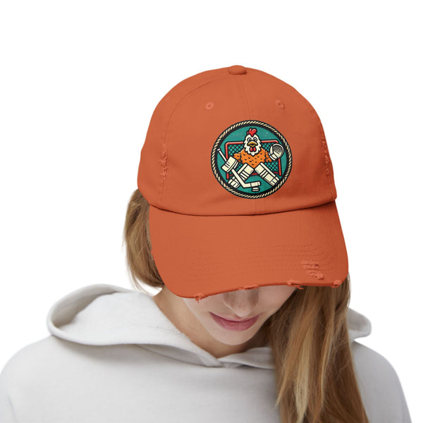 Funny Goalie Hockey Hat - Chicken Tender | Worn Vintage Style Goaltender Cap