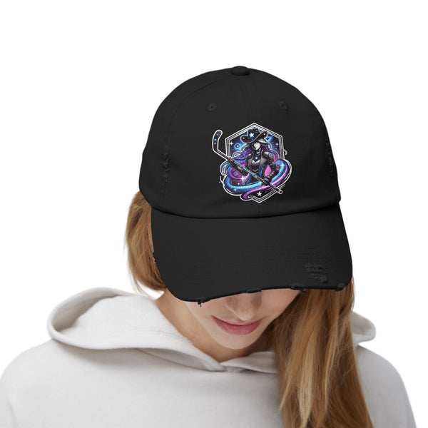 Woman Hockey Player Cosmic Cowgirl Distressed Cap