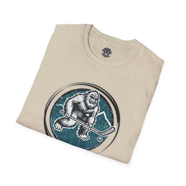 Bigfoot Sasquatch Yeti Vintage Hockey Crest T-Shirt | Bigfoot Shirt - Sasquatch Shirt - Yeti Shirt