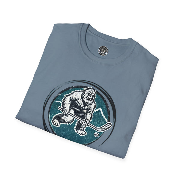 Bigfoot Sasquatch Yeti Vintage Hockey Crest T-Shirt | Bigfoot Shirt - Sasquatch Shirt - Yeti Shirt
