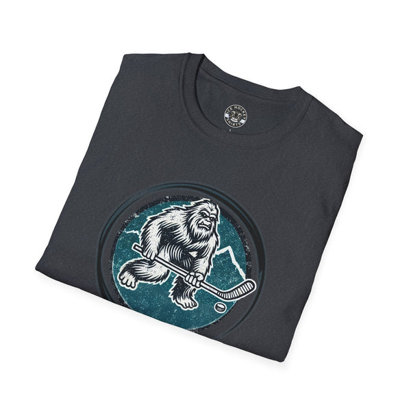 Bigfoot Sasquatch Yeti Vintage Hockey Crest T-Shirt | Bigfoot Shirt - Sasquatch Shirt - Yeti Shirt