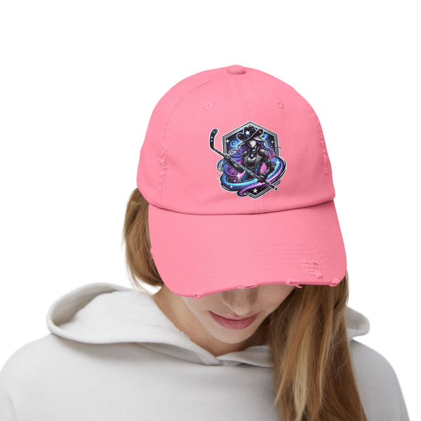 Woman Hockey Player Cosmic Cowgirl Distressed Cap