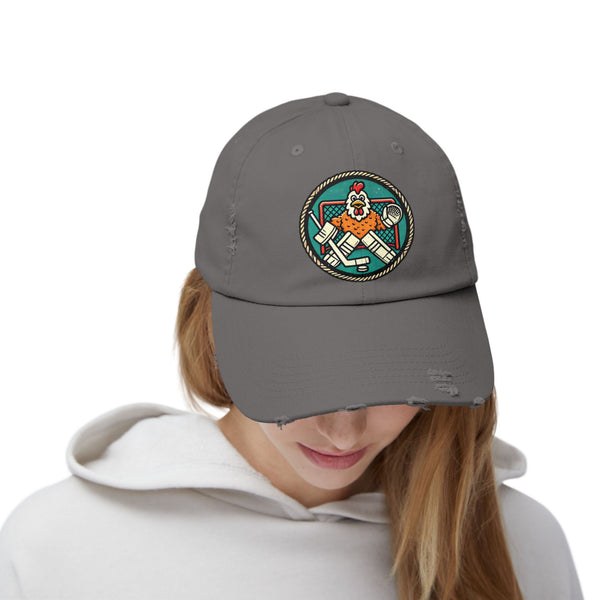 Funny Goalie Hockey Hat - Chicken Tender | Worn Vintage Style Goaltender Cap