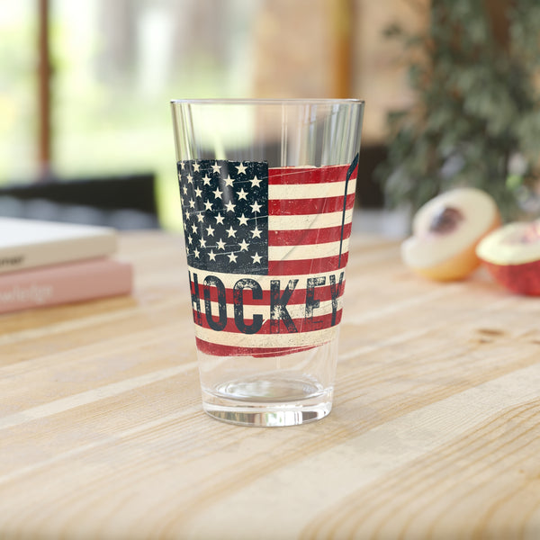 Vintage US Hockey Pint Glass - 16 oz | American Flag