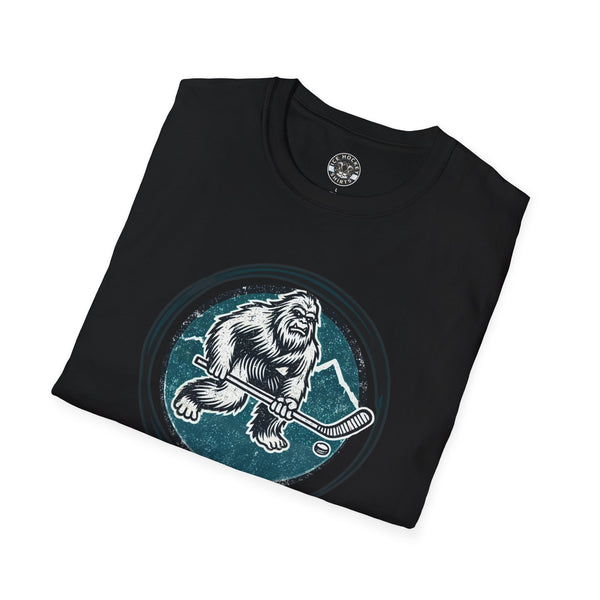 Bigfoot Sasquatch Yeti Vintage Hockey Crest T-Shirt | Bigfoot Shirt - Sasquatch Shirt - Yeti Shirt