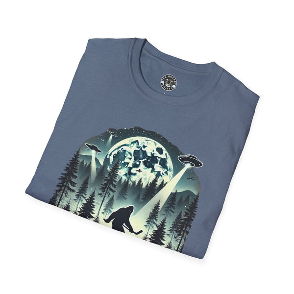 Bigfoot Sasquatch Yeti Hockey T-Shirt | UFO - Drone - Mountains Shirt