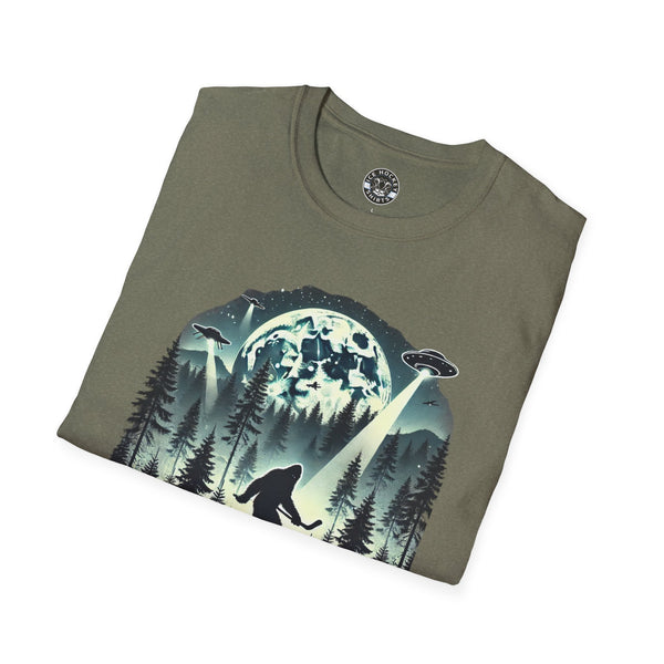 Bigfoot Sasquatch Yeti Hockey T-Shirt | UFO - Drone - Mountains Shirt