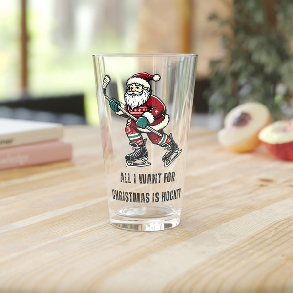 Christmas Hockey Santa Pint Glass - 16 oz