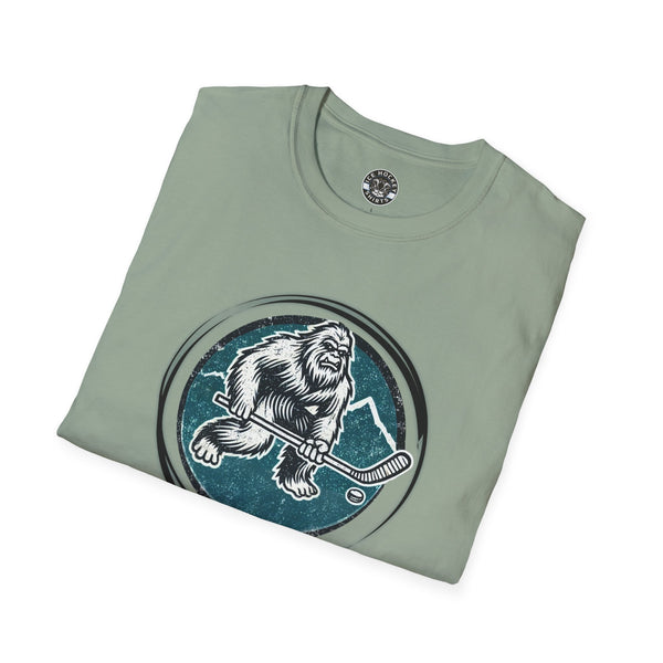 Bigfoot Sasquatch Yeti Vintage Hockey Crest T-Shirt | Bigfoot Shirt - Sasquatch Shirt - Yeti Shirt