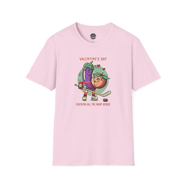 Valentine's Day Hockey Shirt | Checking All the Boxes - Eggplant + Peach + Hockey V-Day Gift for Him or Her