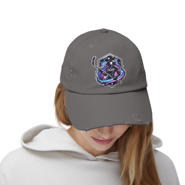Woman Hockey Player Cosmic Cowgirl Distressed Cap