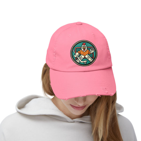 Funny Goalie Hockey Hat - Chicken Tender | Worn Vintage Style Goaltender Cap