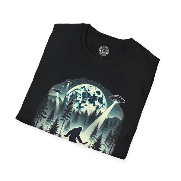 Bigfoot Sasquatch Yeti Hockey T-Shirt | UFO - Drone - Mountains Shirt
