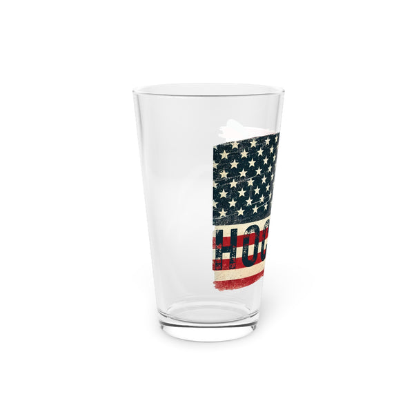 Vintage US Hockey Pint Glass - 16 oz | American Flag