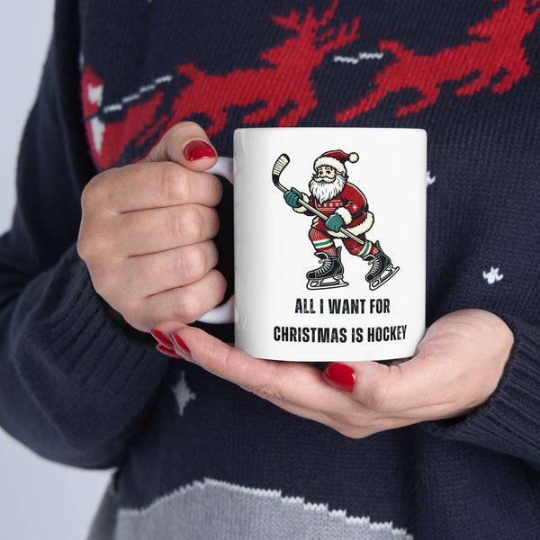 Christmas Hockey Santa Coffee Mug - 16 oz