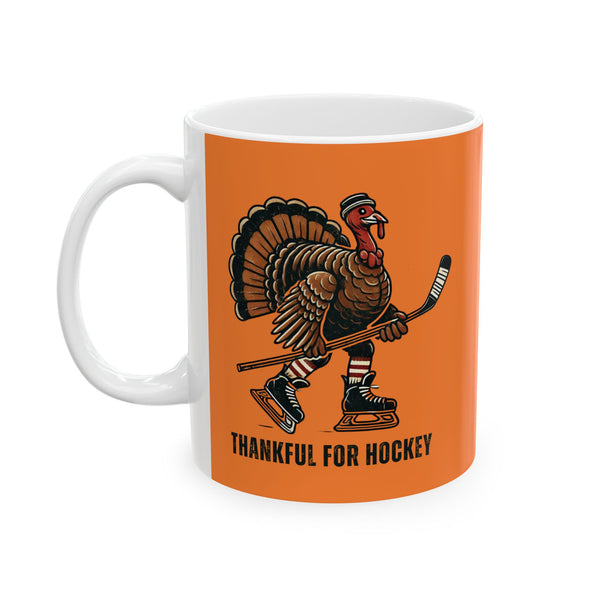 Coffee Mug - Thankful for Hockey - Skating Turkey - 11 oz