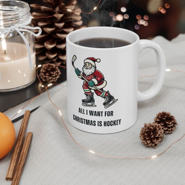 Christmas Hockey Santa Coffee Mug - 16 oz