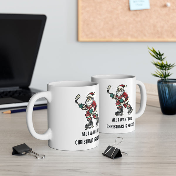 Christmas Hockey Santa Coffee Mug - 16 oz