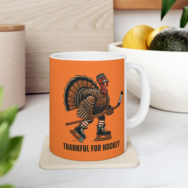 Coffee Mug - Thankful for Hockey - Skating Turkey - 11 oz