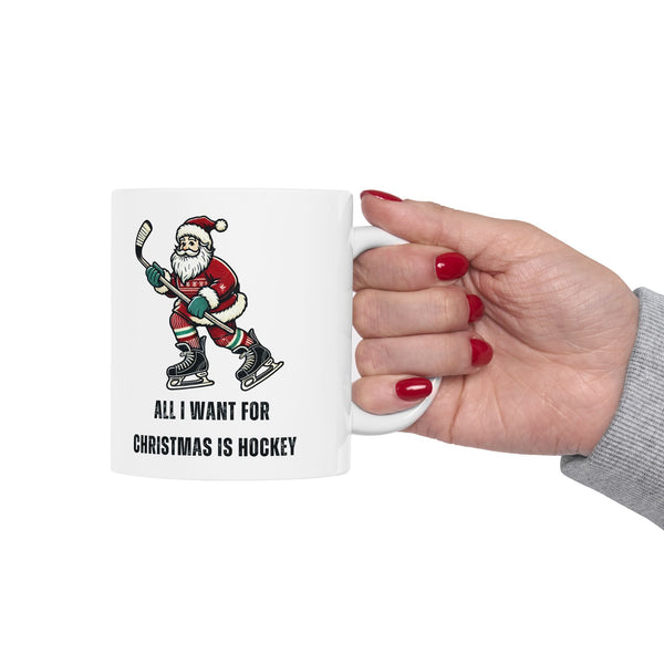 Christmas Hockey Santa Coffee Mug - 16 oz