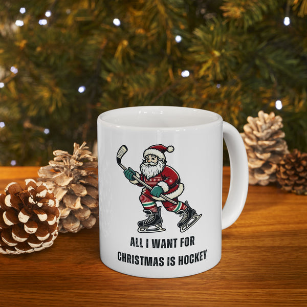 Christmas Hockey Santa Coffee Mug - 16 oz