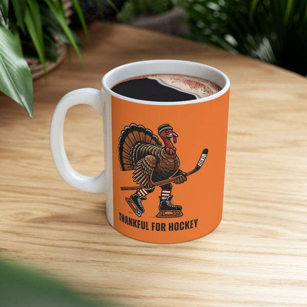 Coffee Mug - Thankful for Hockey - Skating Turkey - 11 oz