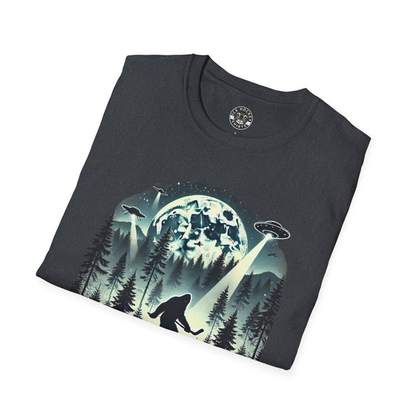 Bigfoot Sasquatch Yeti Hockey T-Shirt | UFO - Drone - Mountains Shirt