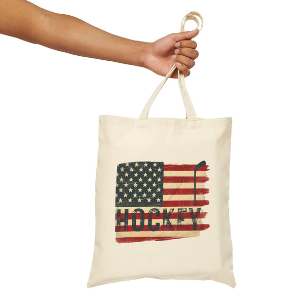 Vintage US Hockey Tote Bag | American Flag - Cotton Canvas