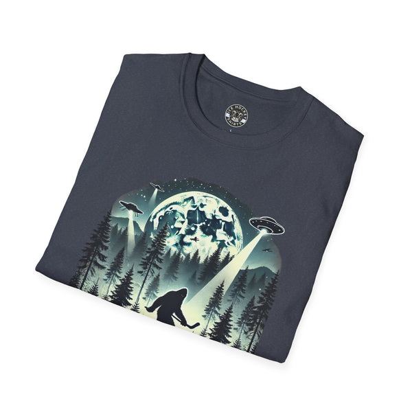 Bigfoot Sasquatch Yeti Hockey T-Shirt | UFO - Drone - Mountains Shirt