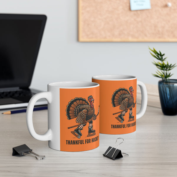 Coffee Mug - Thankful for Hockey - Skating Turkey - 11 oz