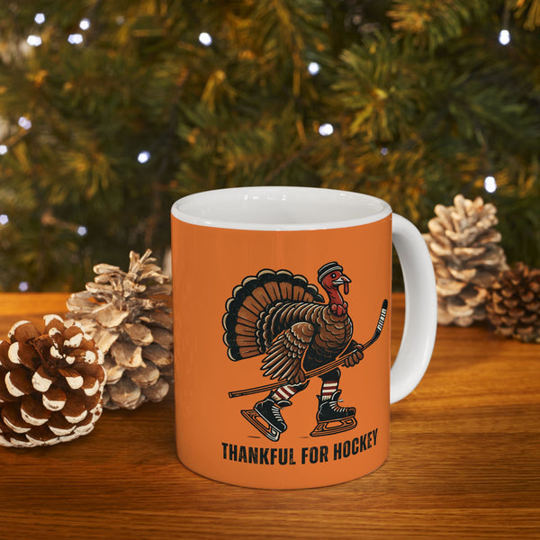 Coffee Mug - Thankful for Hockey - Skating Turkey - 11 oz