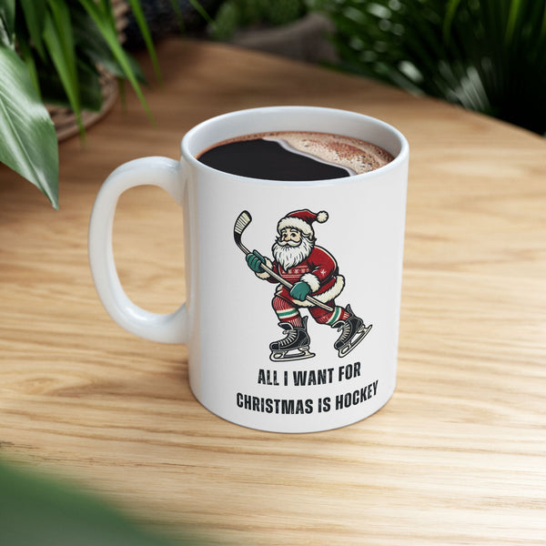 Christmas Hockey Santa Coffee Mug - 16 oz