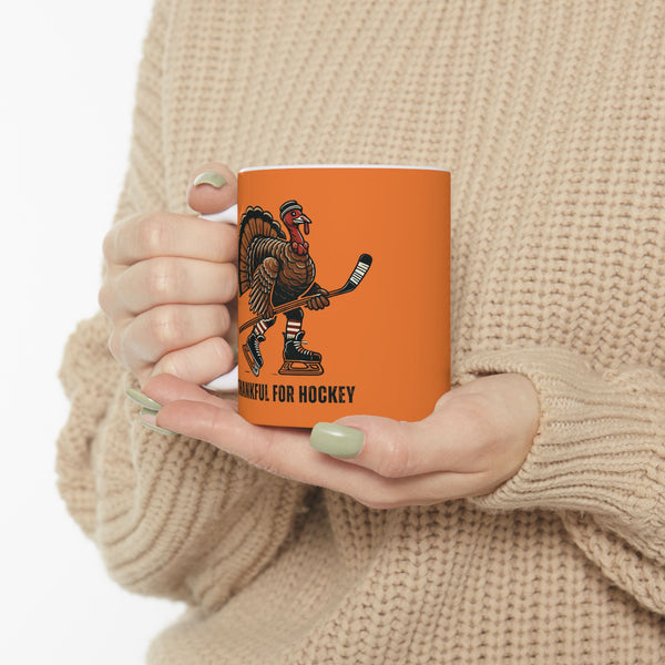 Coffee Mug - Thankful for Hockey - Skating Turkey - 11 oz